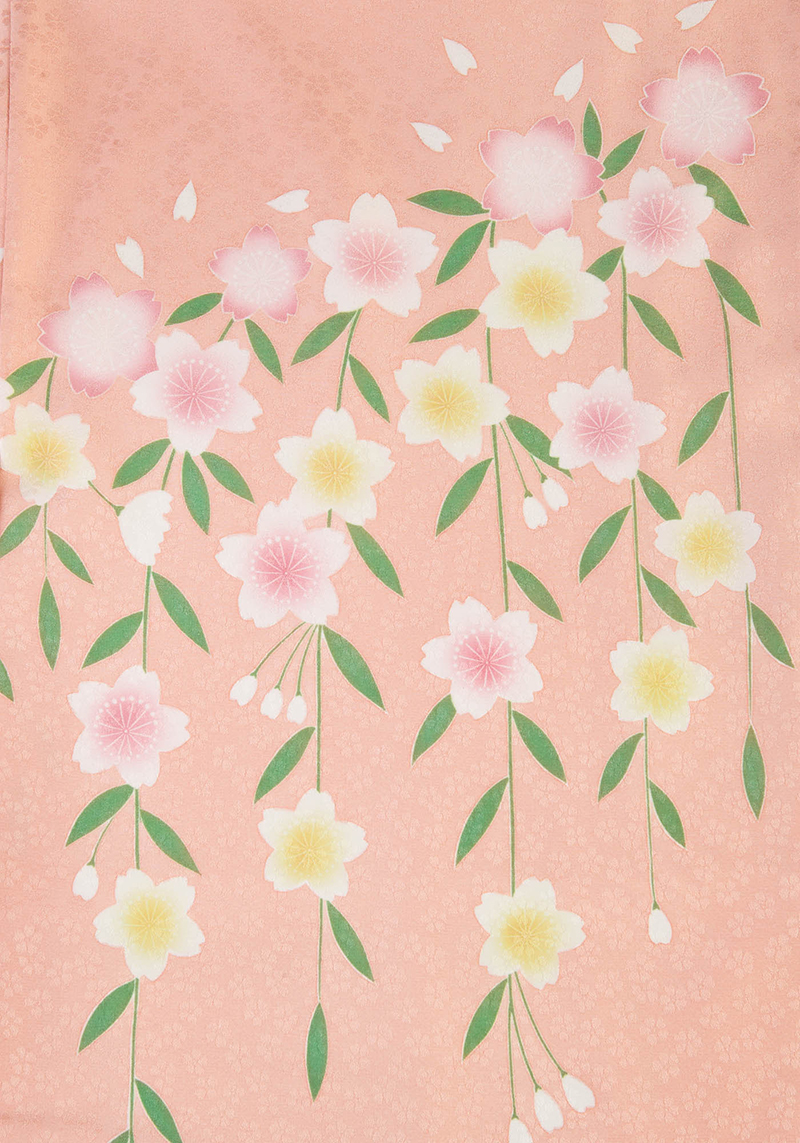 レンタル袴&着物 「サーモンピンク 違い桜」&「ベージュ 織小花