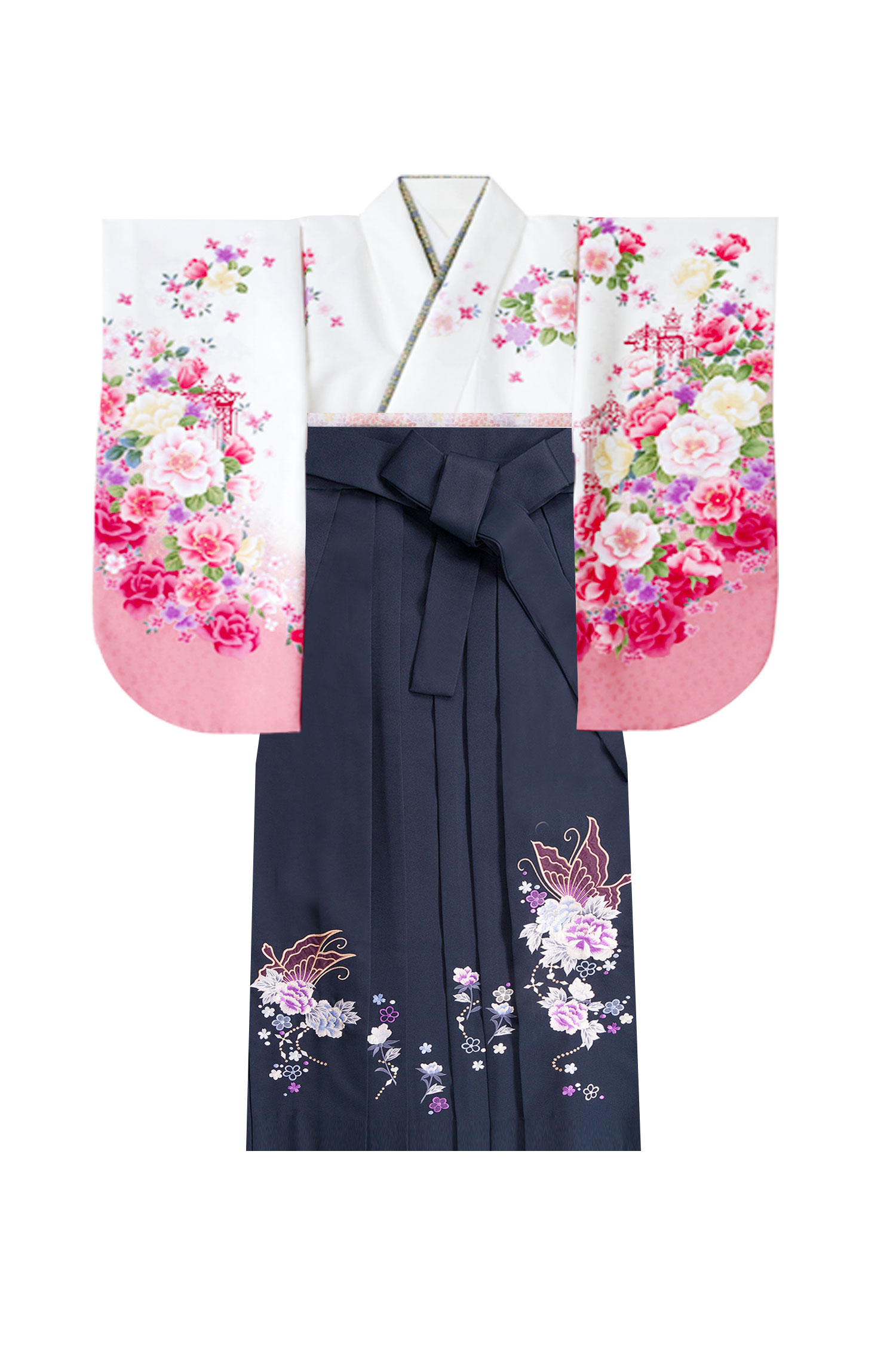 レンタル袴&着物 「白 バラ刺しゅう」&「紺 花刺しゅう」 | 小