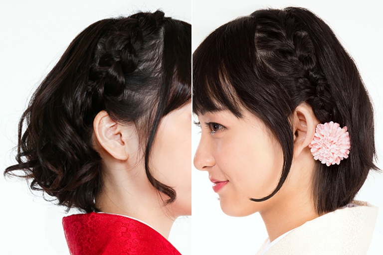 カールや編み込みを加えたヘアアレンジ