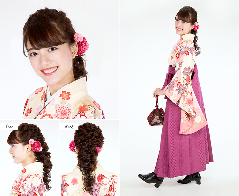 袴スタイルに合うゆるふわ編みヘアアレンジ例１