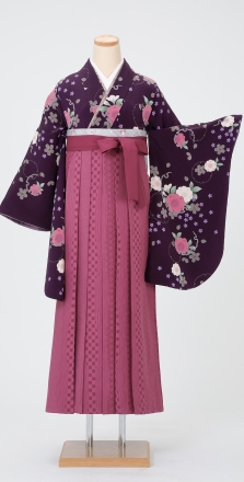 50 華 着物 付け下げ 雪輪模様 紫 花柄 桜（結婚式の着物の柄に